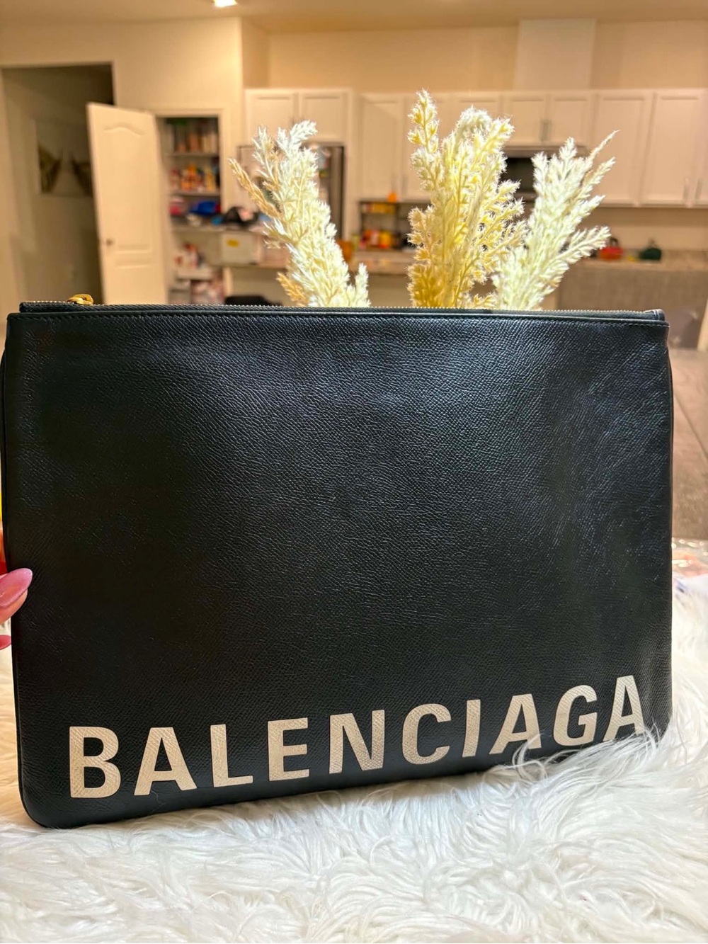 Balenciaga Black Leather Logo Clutch